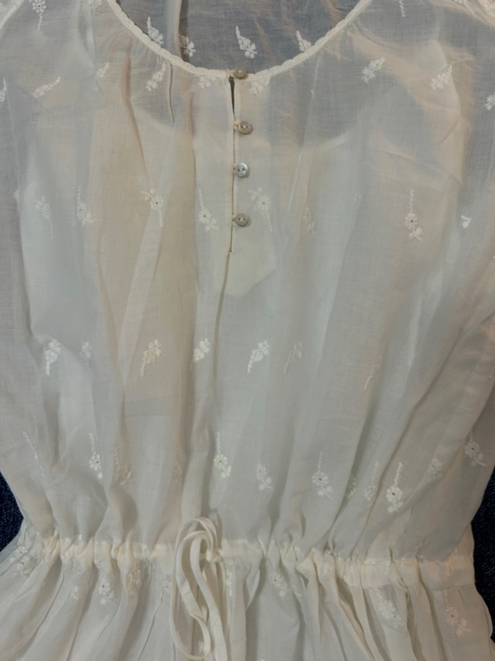 White Eyelet embroidered Drawstring Waist Dress - Picture 2 of 8